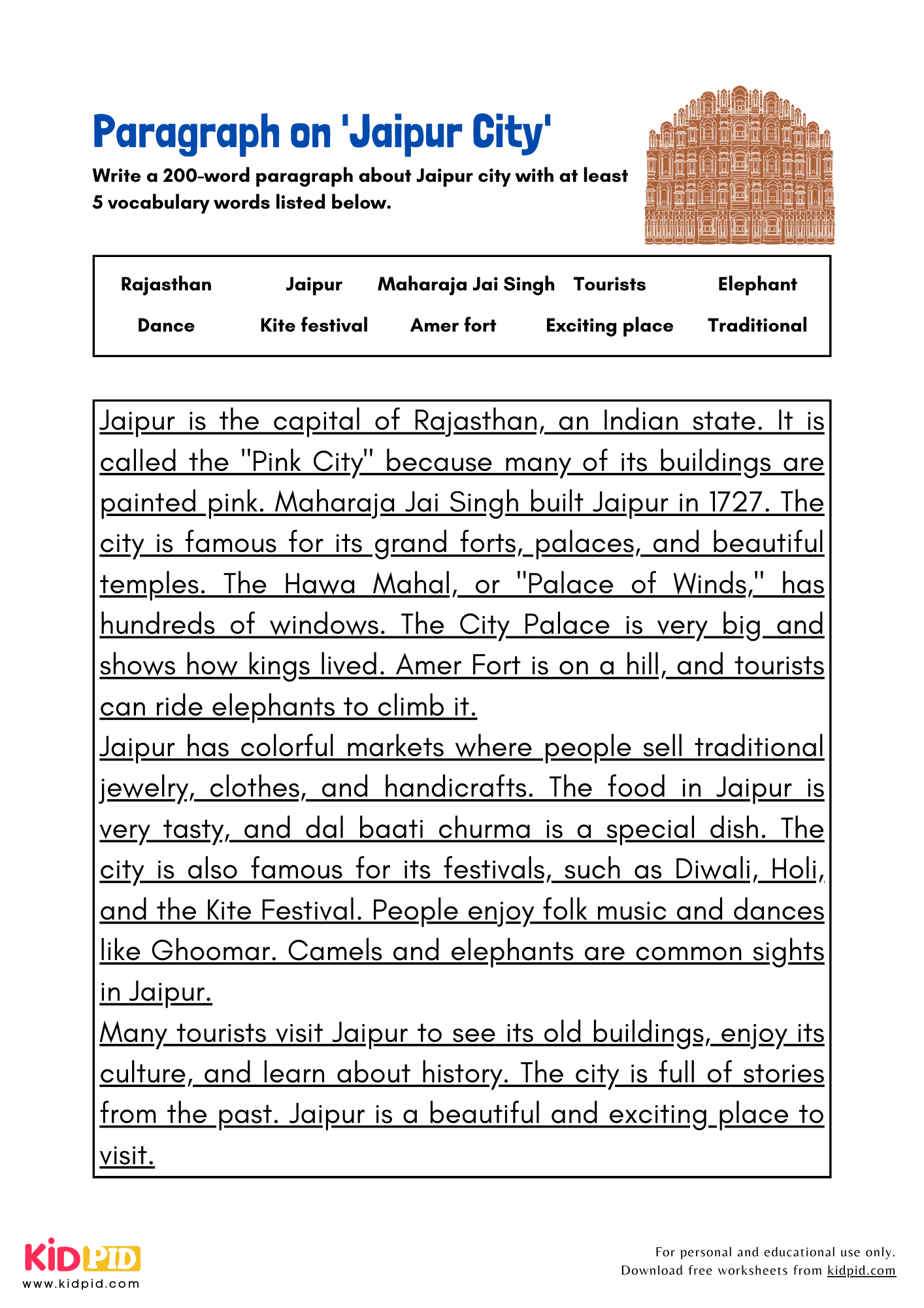 Paragraph on 'Jaipur City' - 200 Words