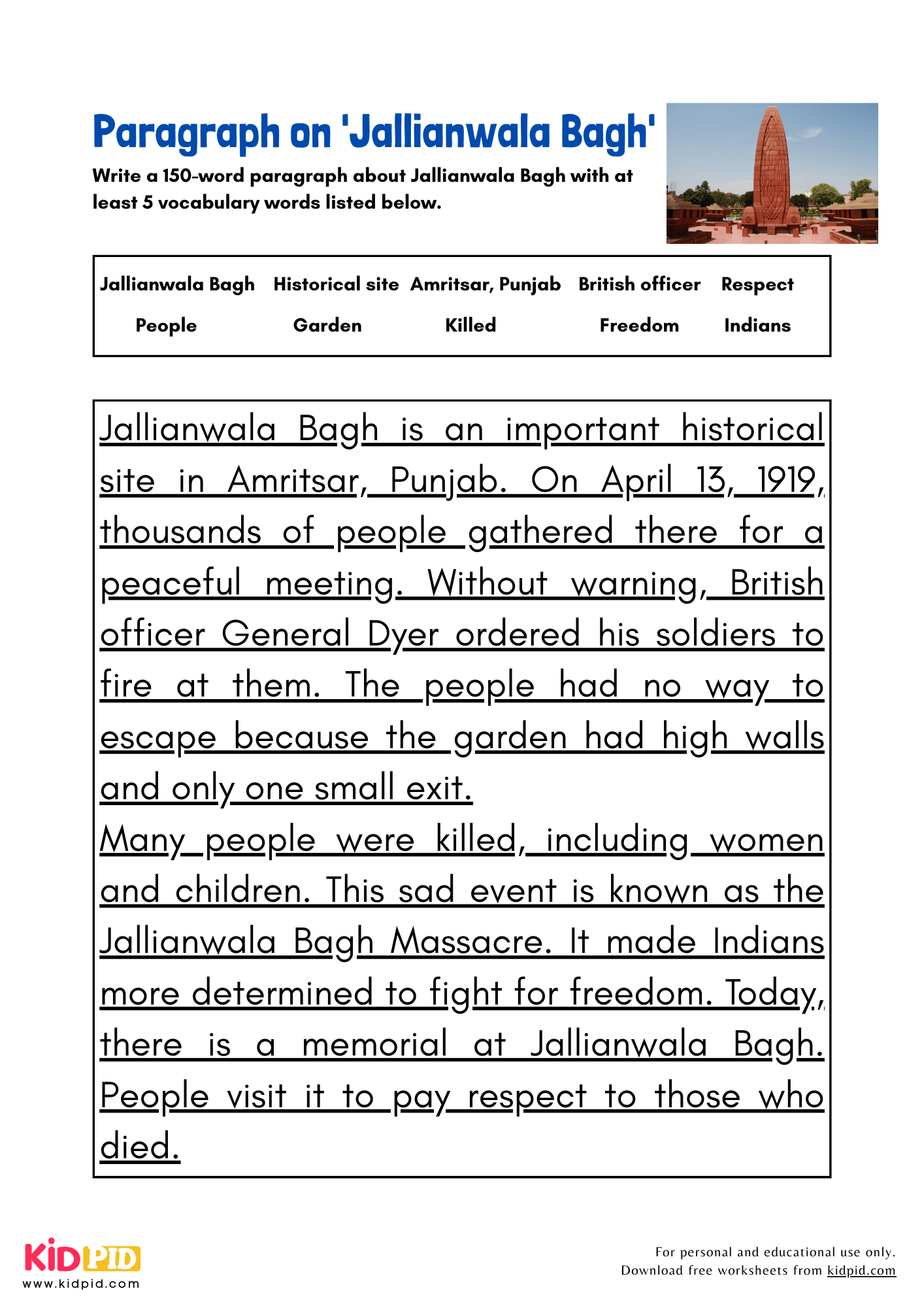 Paragraph on 'Jallianwala Bagh' - 150 Words