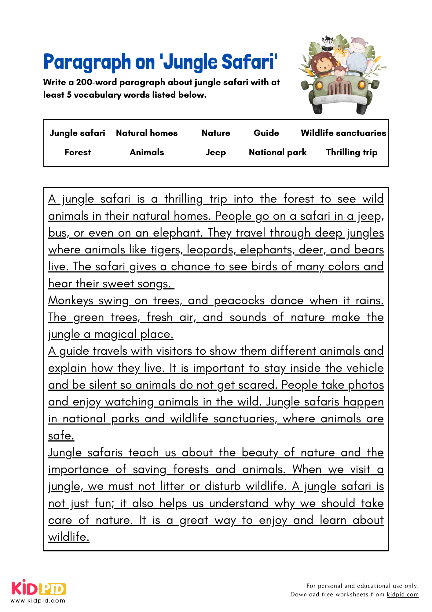Paragraph on 'Jungle Safari' - 200 Words