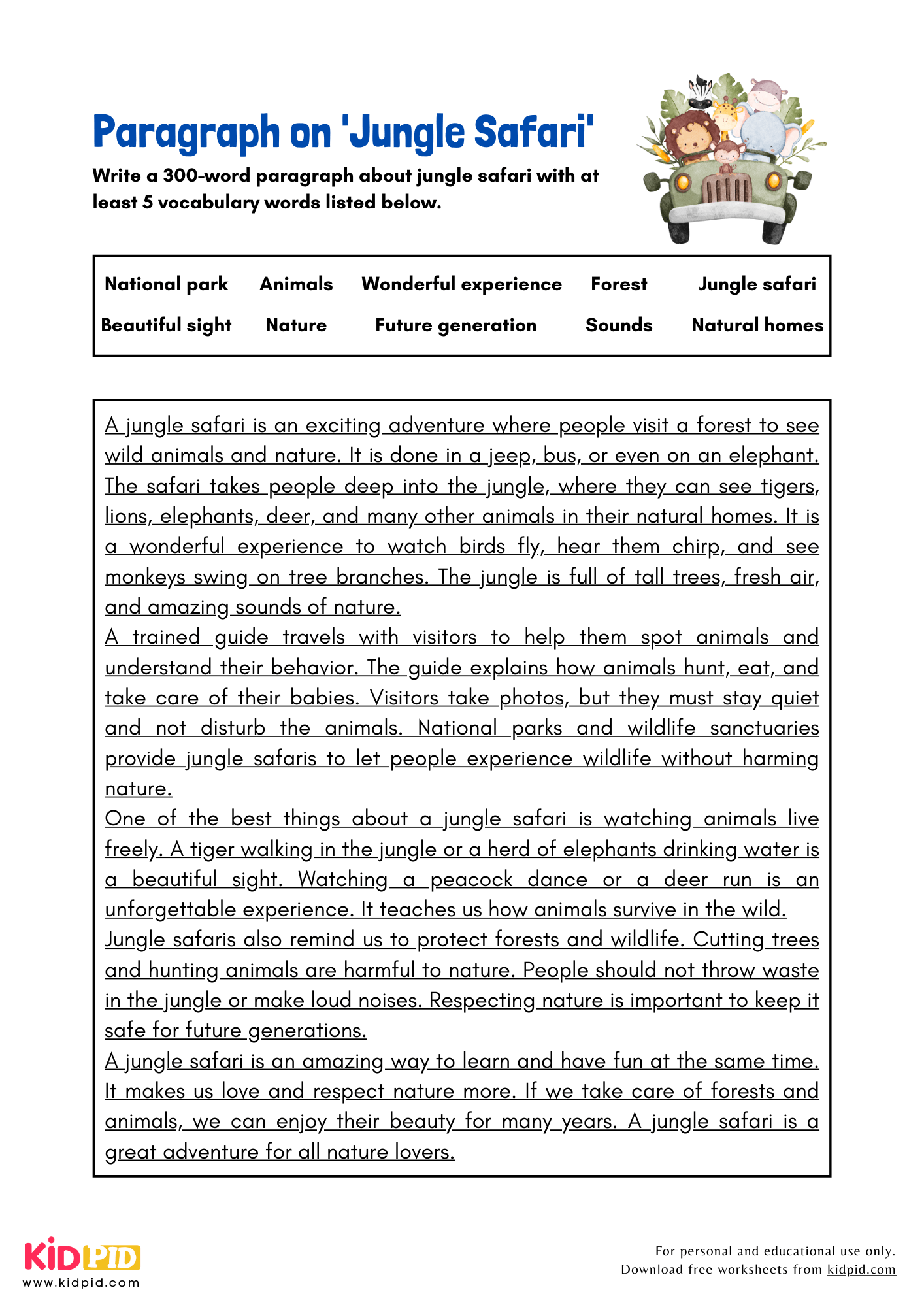 Paragraph on 'Jungle Safari' - 300 Words