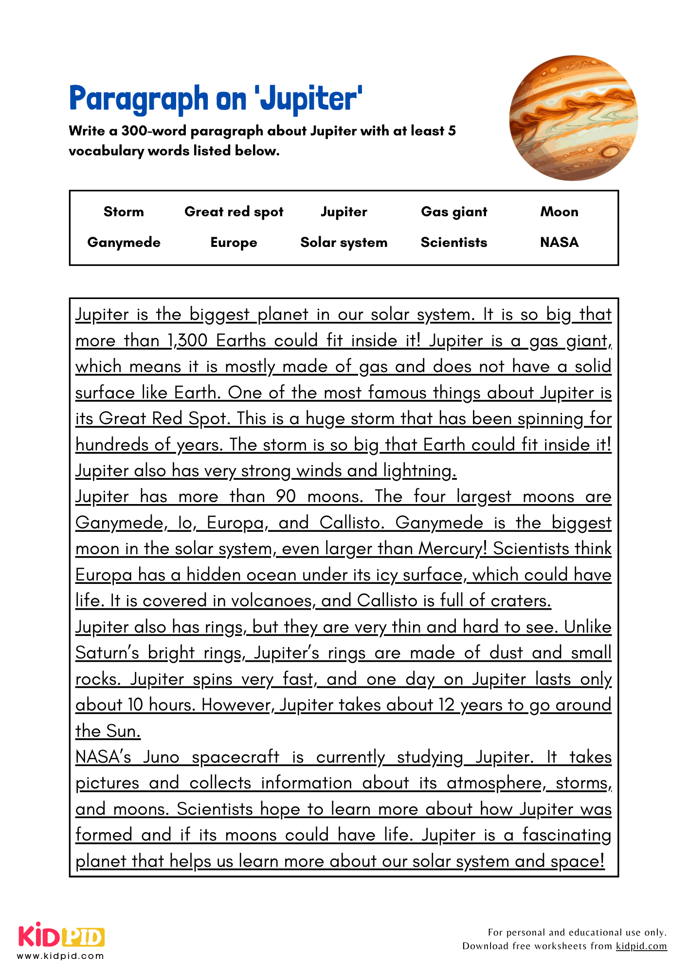 Paragraph on 'Jupiter' - 300 Words