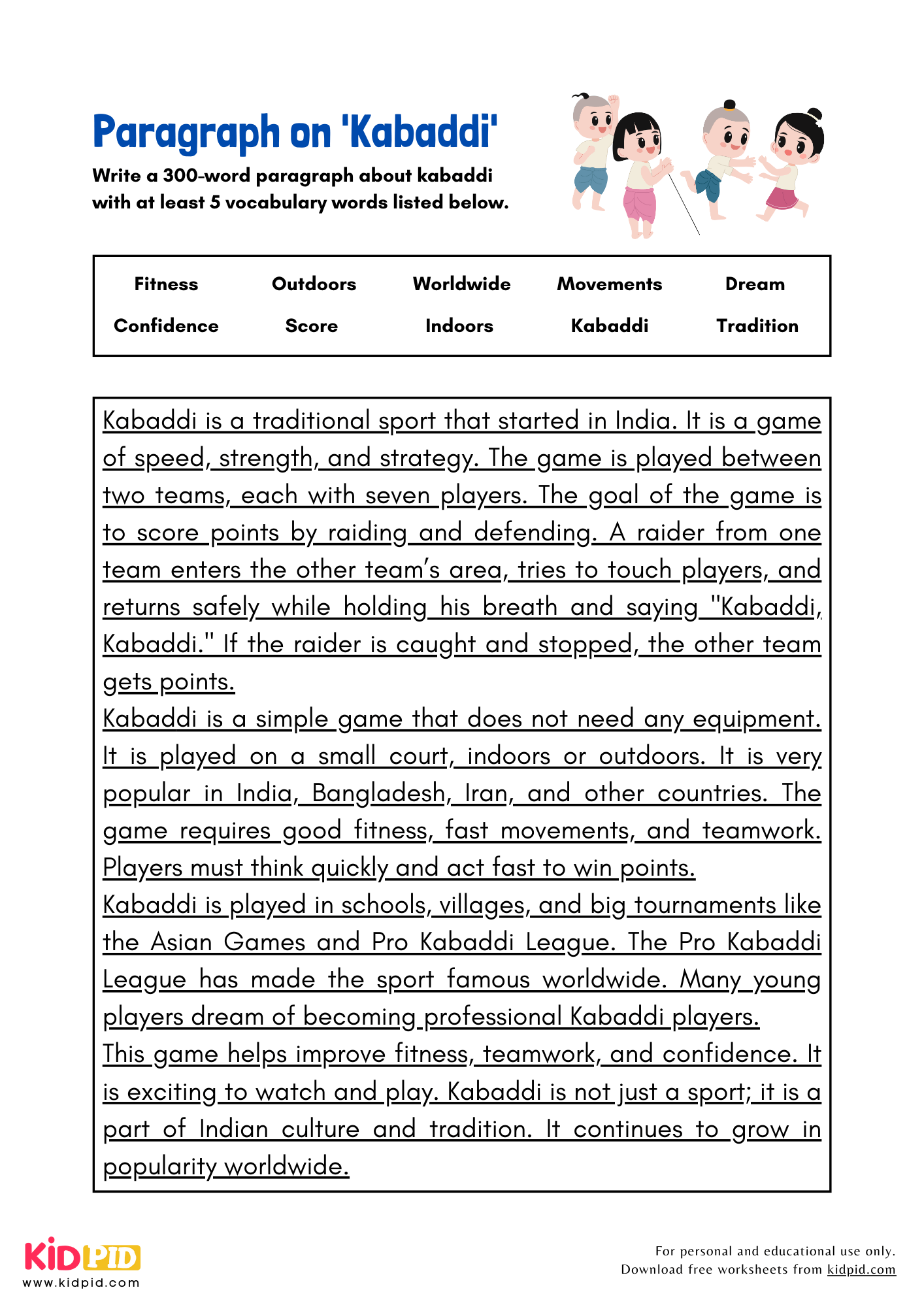Paragraph on 'Kabaddi' - 300 Words