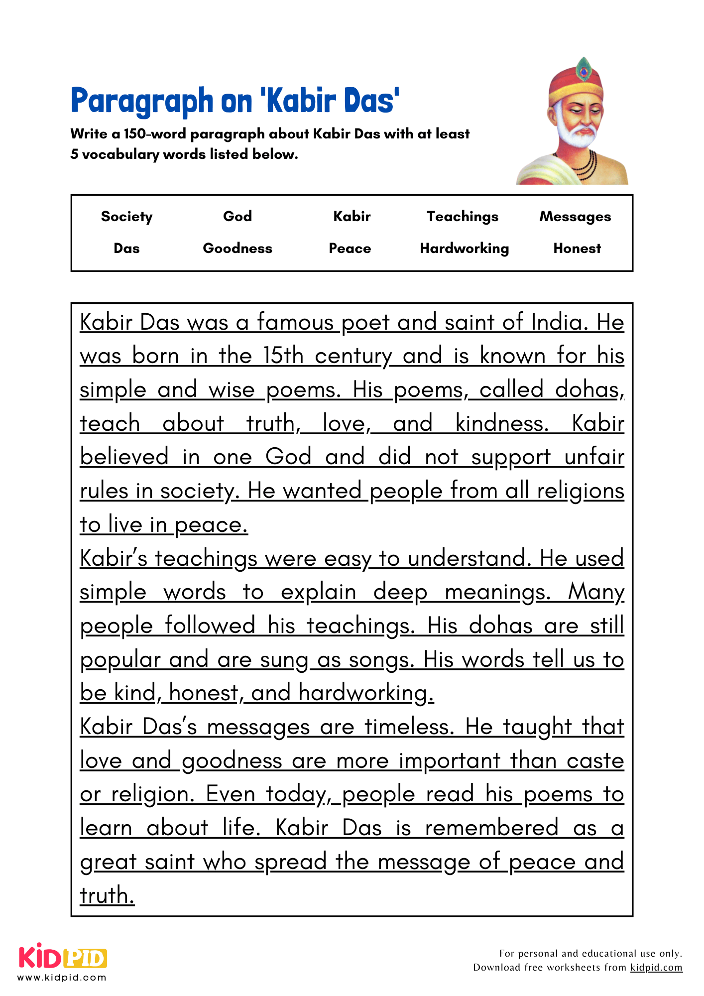 Paragraph on 'Kabir Das' - 150 Words