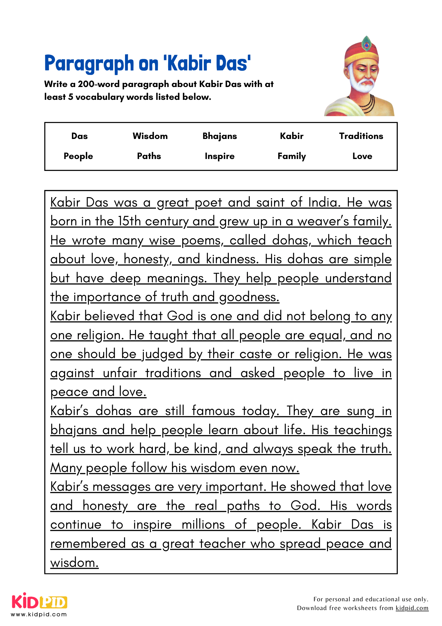 Paragraph on 'Kabir Das' - 200 Words