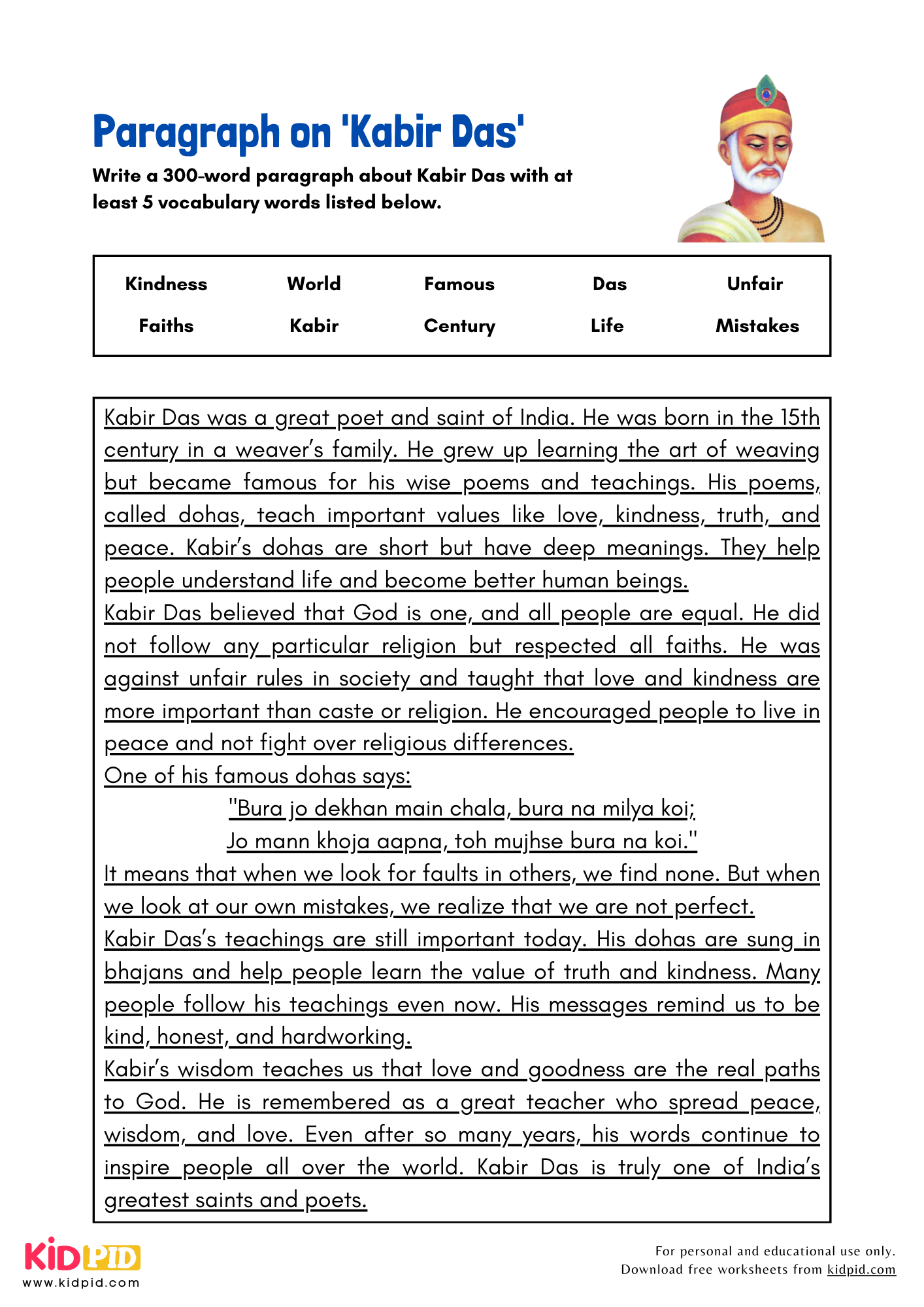 Paragraph on 'Kabir Das' - 300 Words