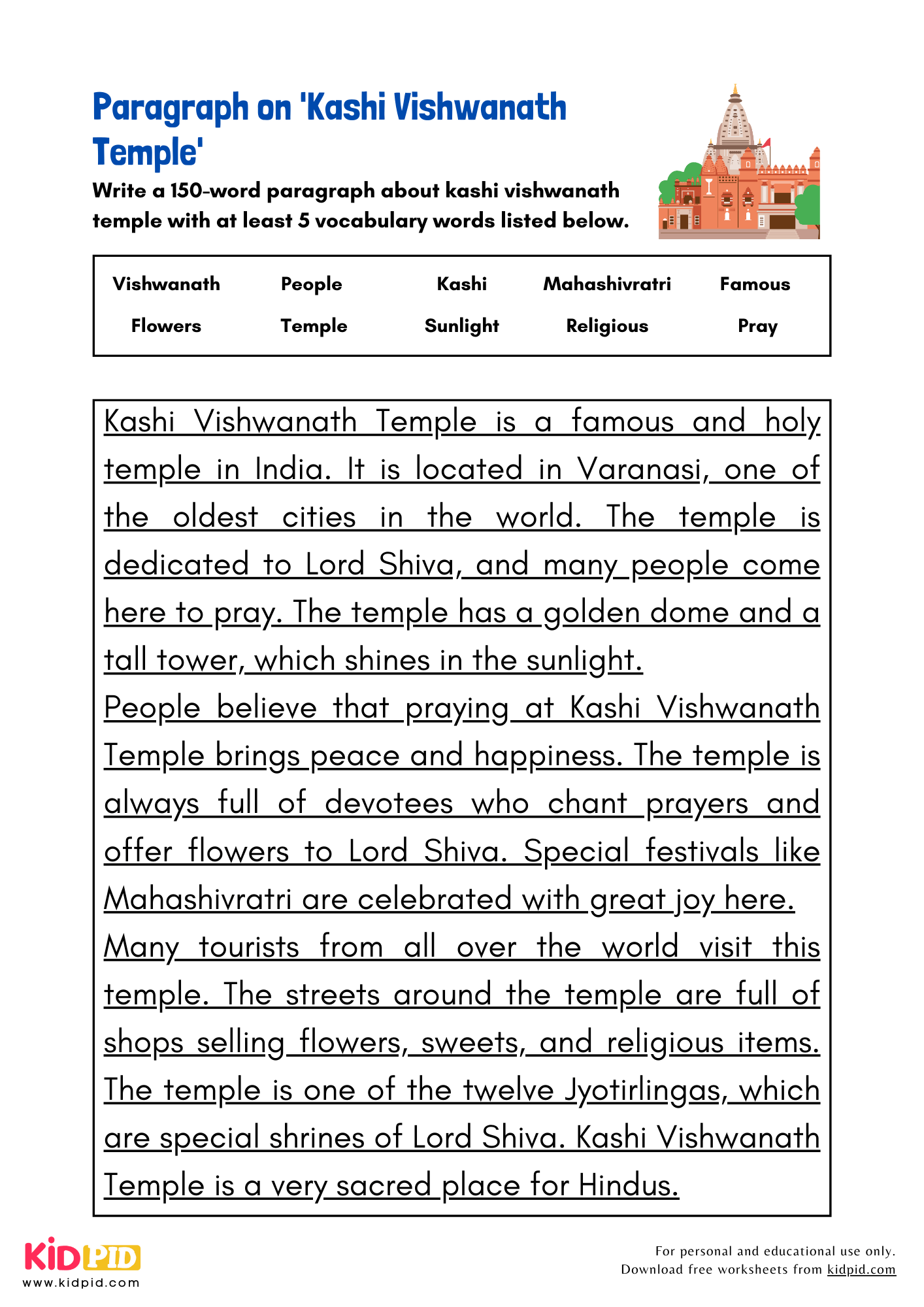 Paragraph on 'Kashi Vishwanath Temple' - 150 Words