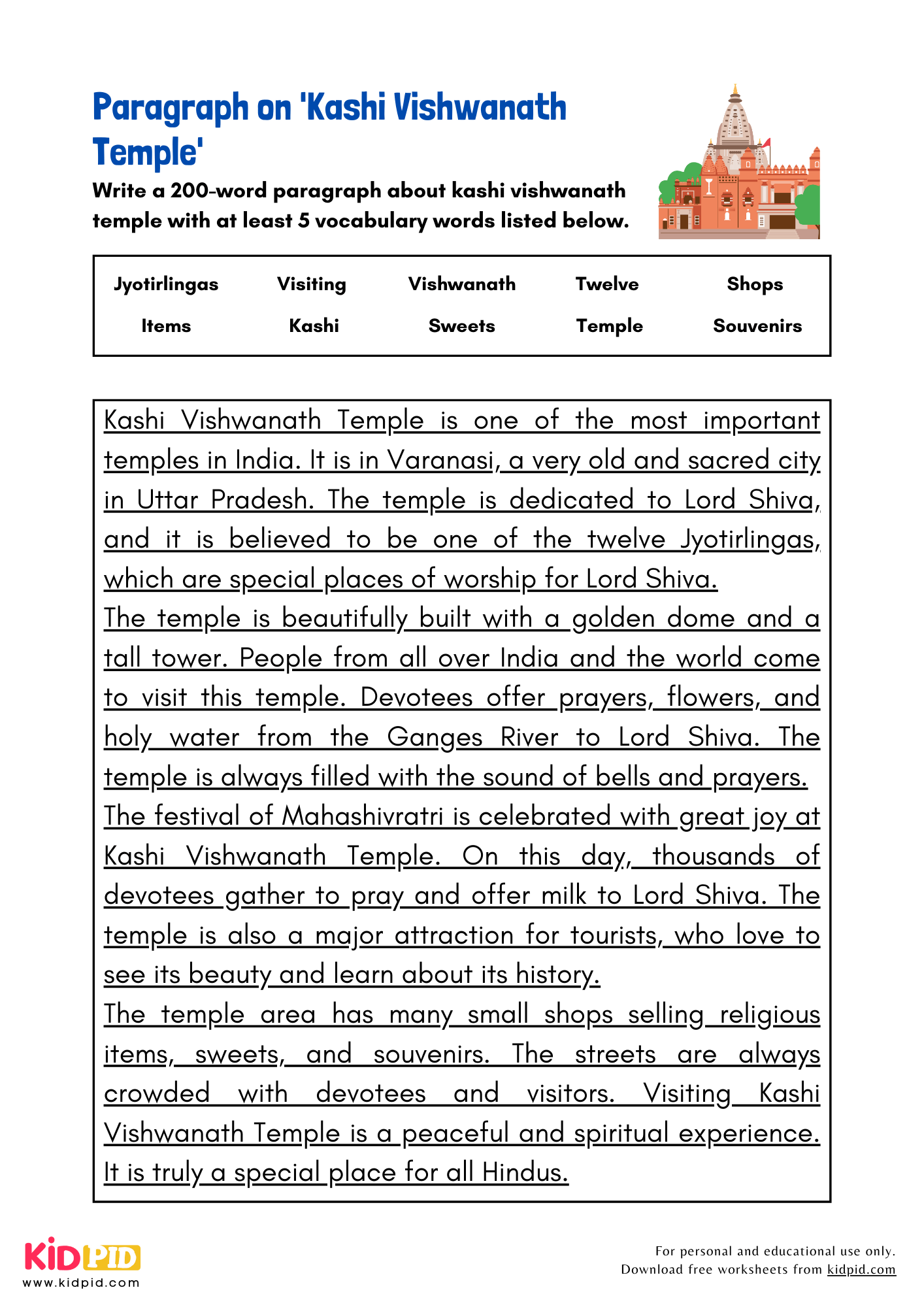 Paragraph on 'Kashi Vishwanath Temple' - 200 Words