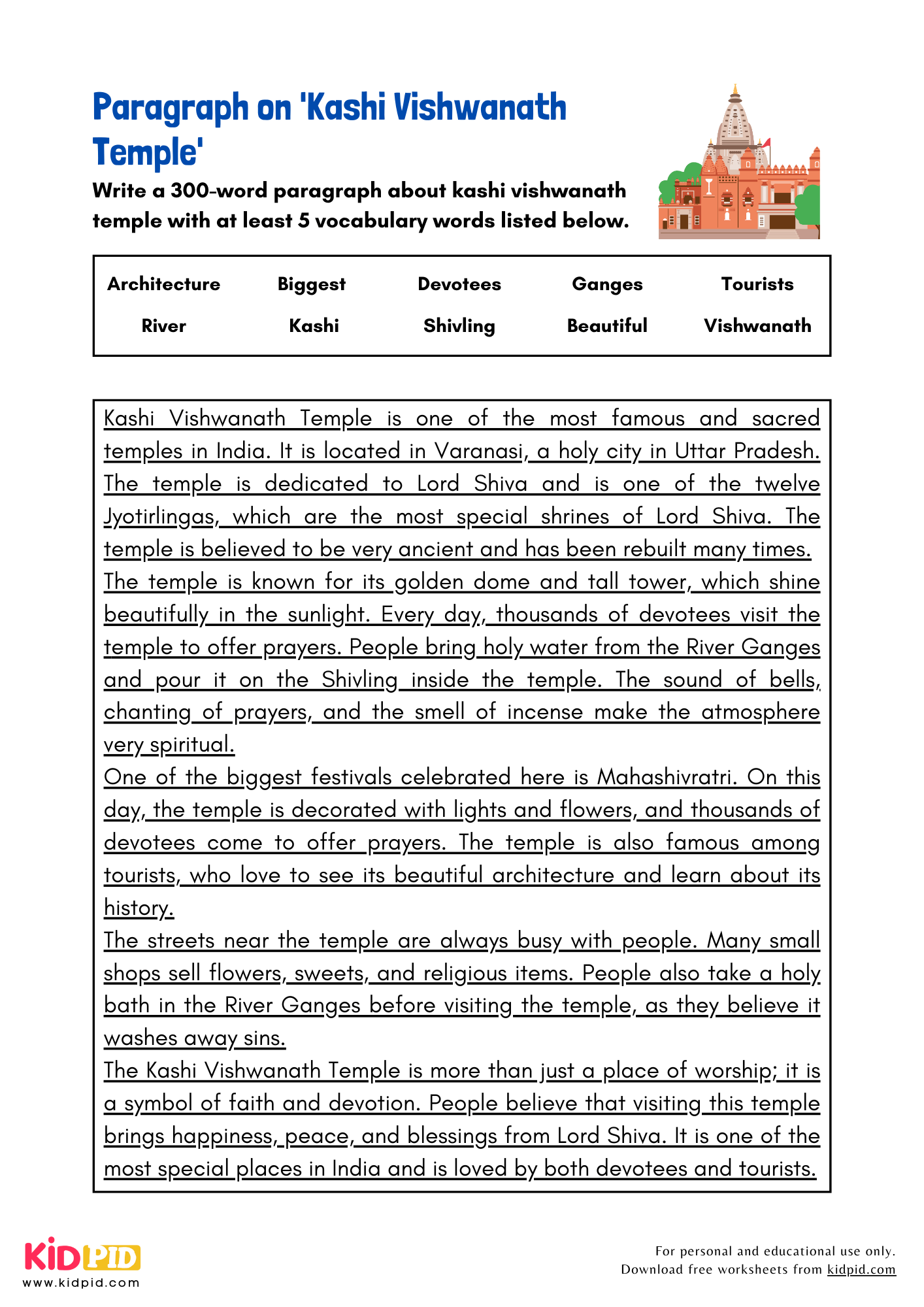 Paragraph on 'Kashi Vishwanath Temple' - 300 Words