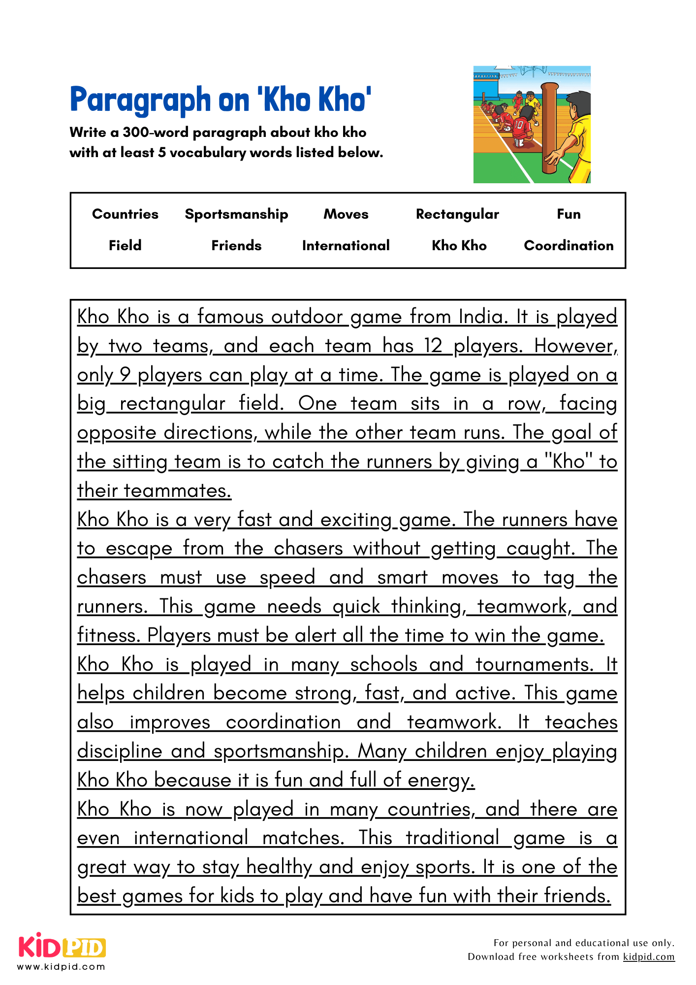 Paragraph on 'Kho Kho' - 300 Words