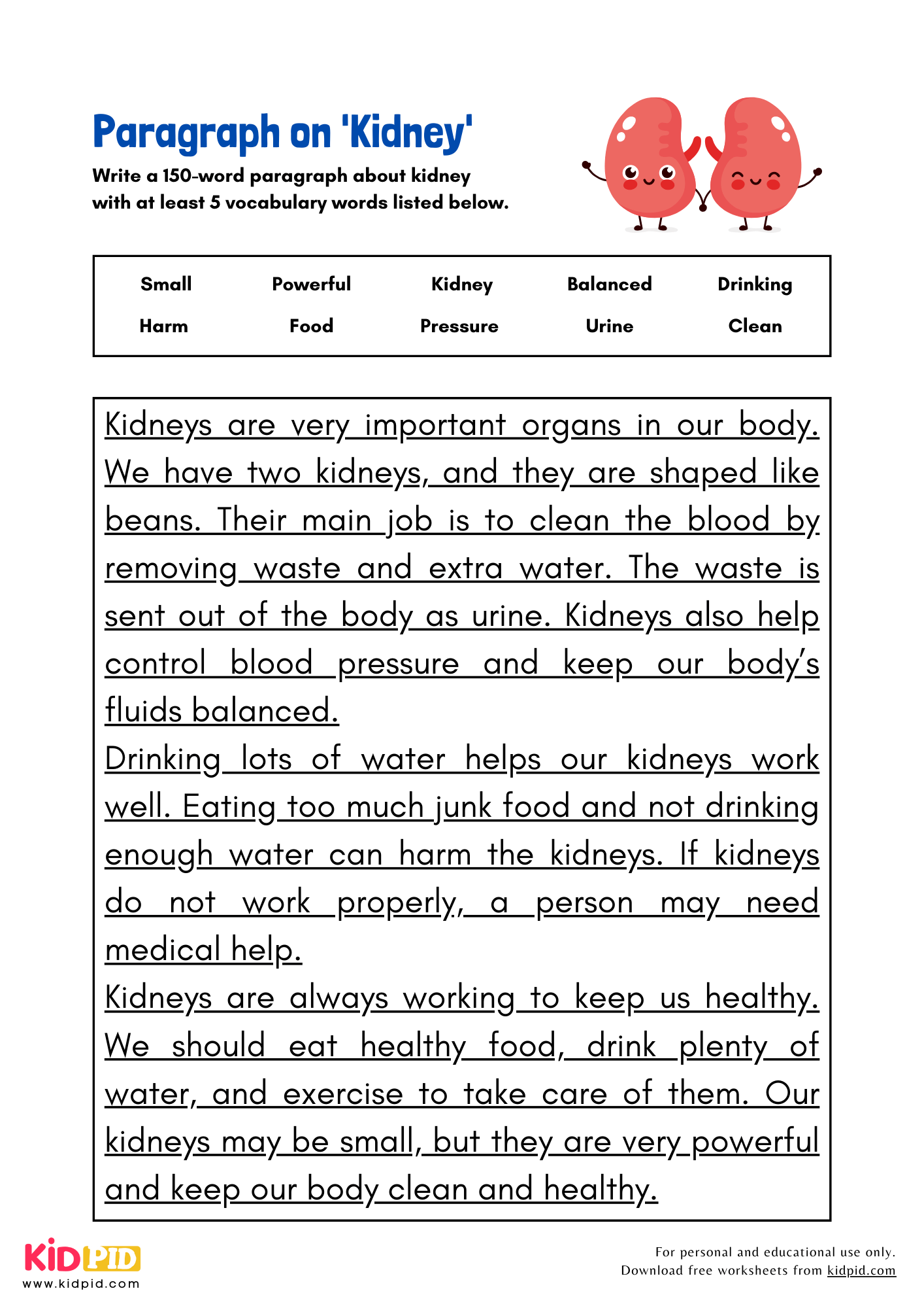 Paragraph on 'Kidney' - 150 Words