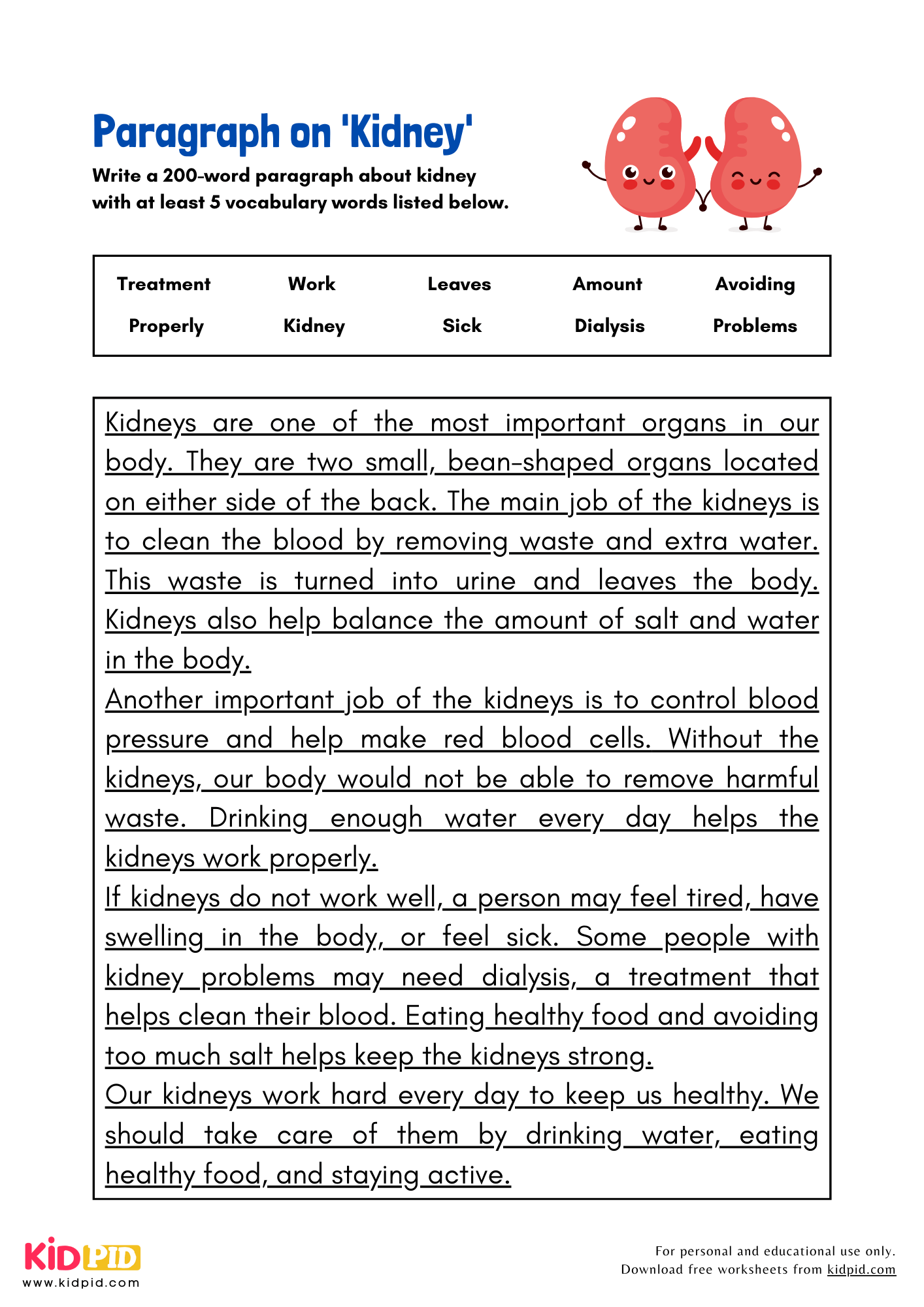 Paragraph on 'Kidney' - 200 Words