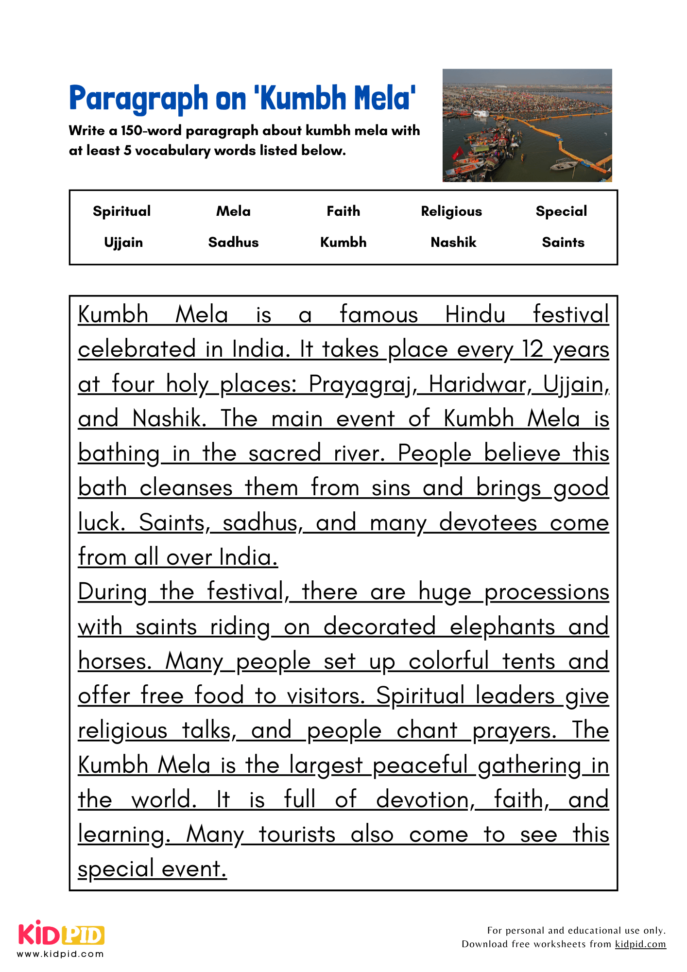 Paragraph on 'Kumbh Mela' - 150 Words