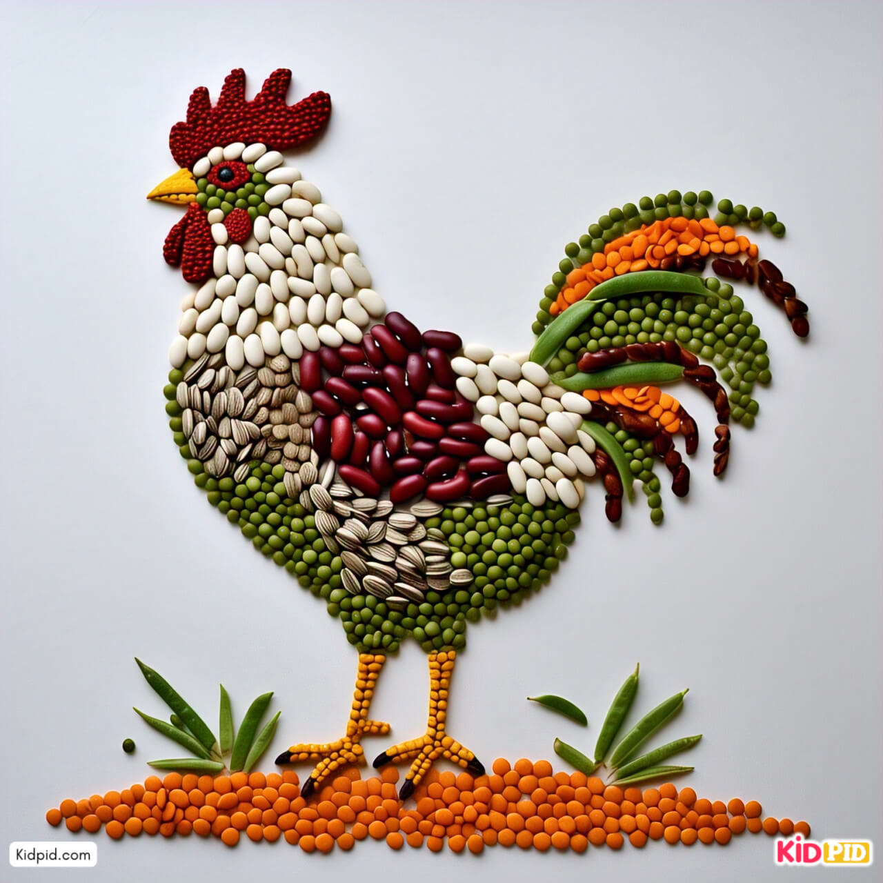 Amazing Seeds, Pulses, and Beans Rooster Art Idea for Kids
