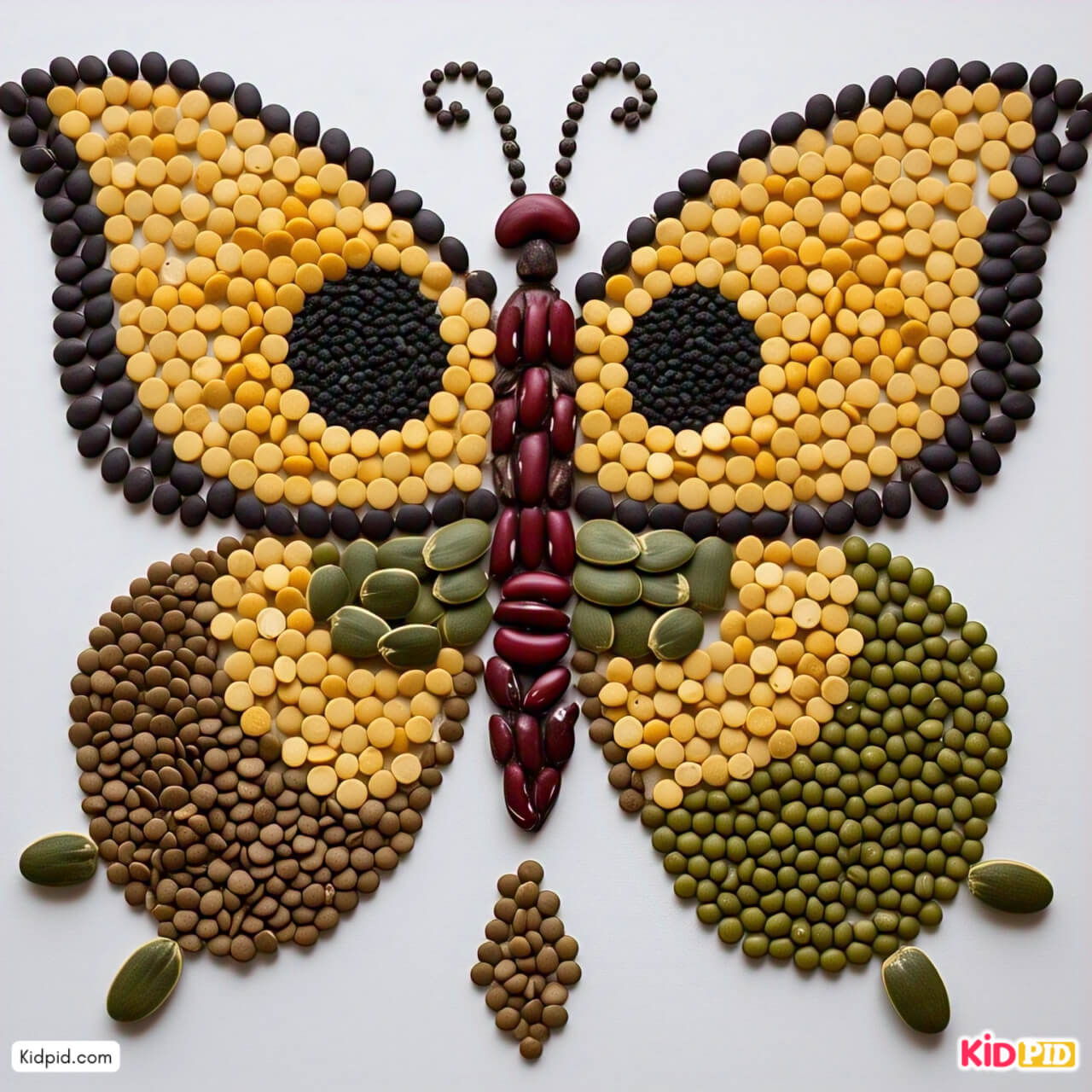 Beautiful Butterfly Art Idea Using Seeds, Pulses, and Beans