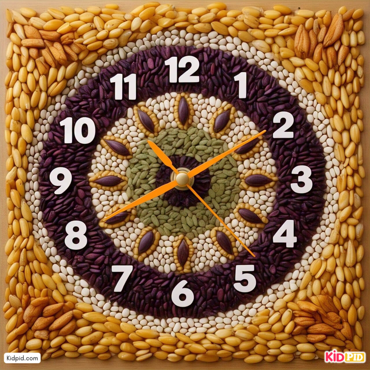Creative Clock Art Idea with Grains and Seeds