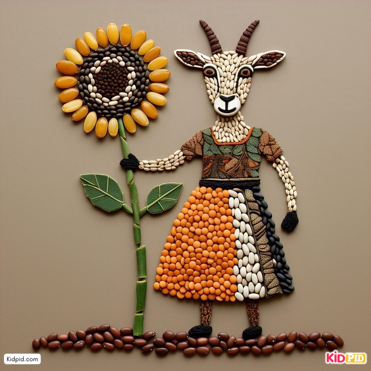 Easy and Fun Goat Gardener with Sunflower Using Pulses and Seeds