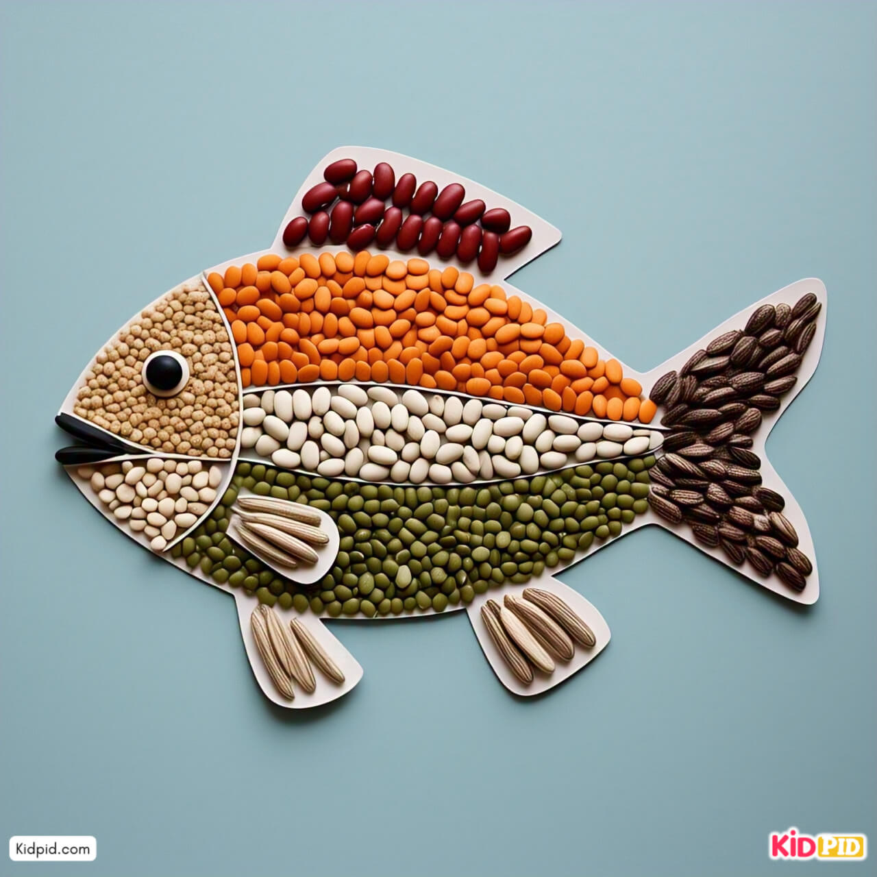Easy Colorful Seeds and Beans, Fish Art Idea for Kids
