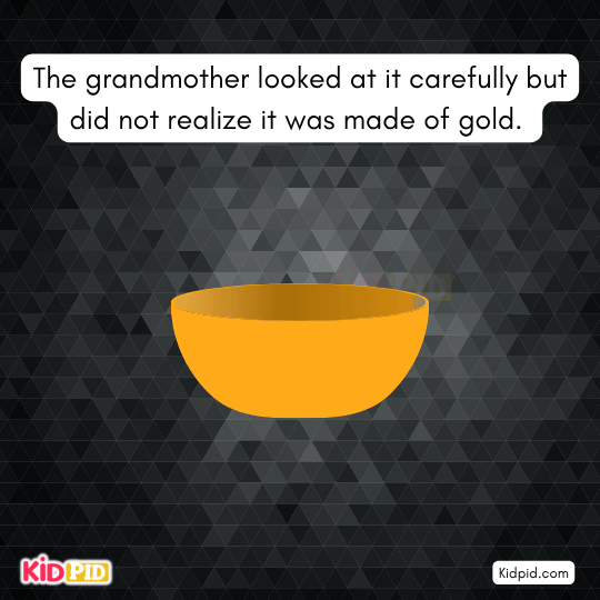 Grandmother examines bowl unaware it is golden