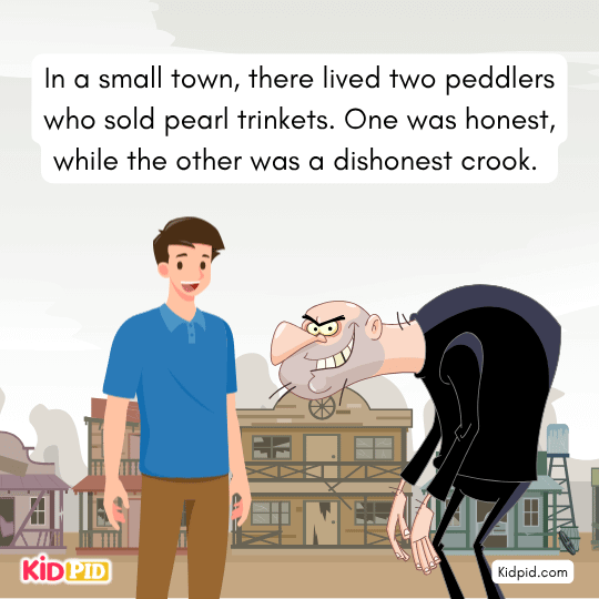 Two peddlers selling pearl trinkets in small town