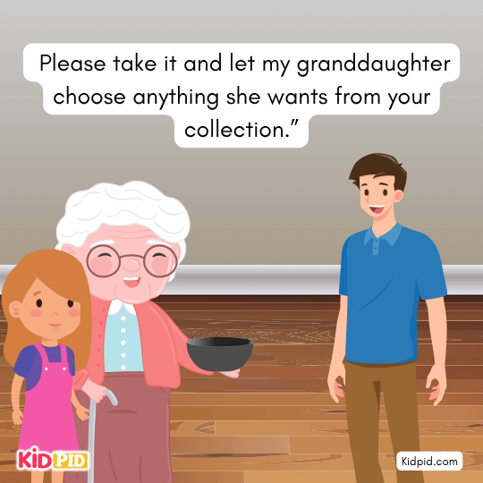 Honest peddler realizes bowl is real gold & want collection