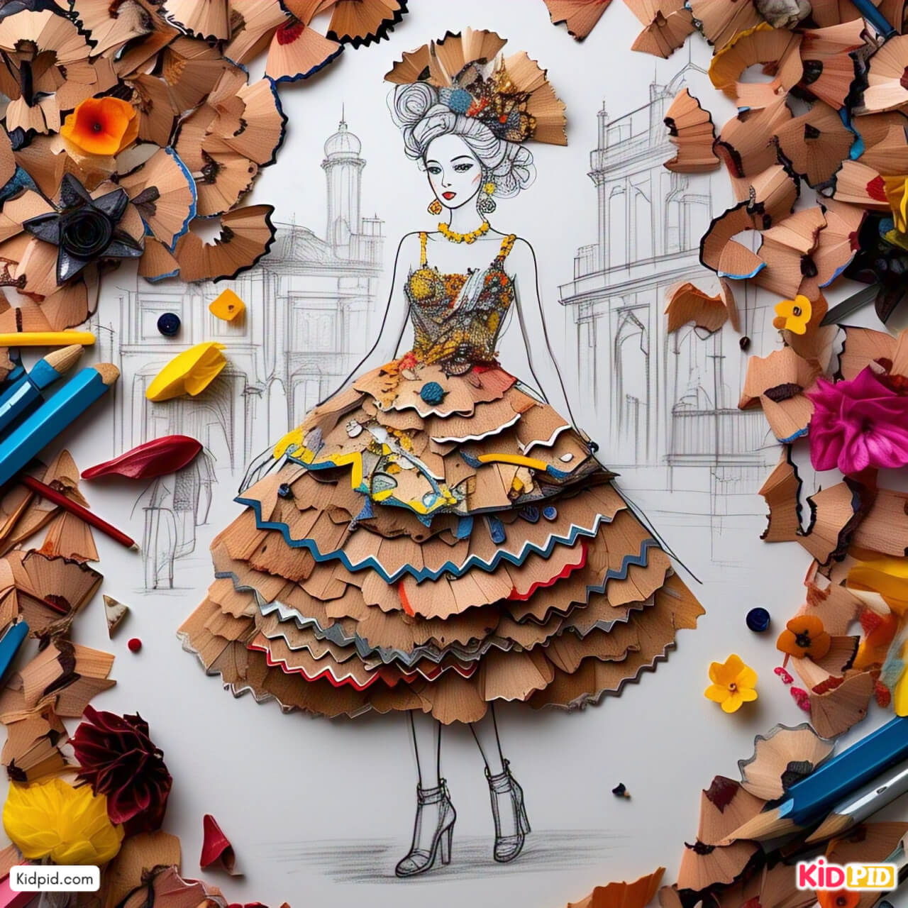 Amazing Pencil Shavings Dress and Accessories Art Idea for Adults