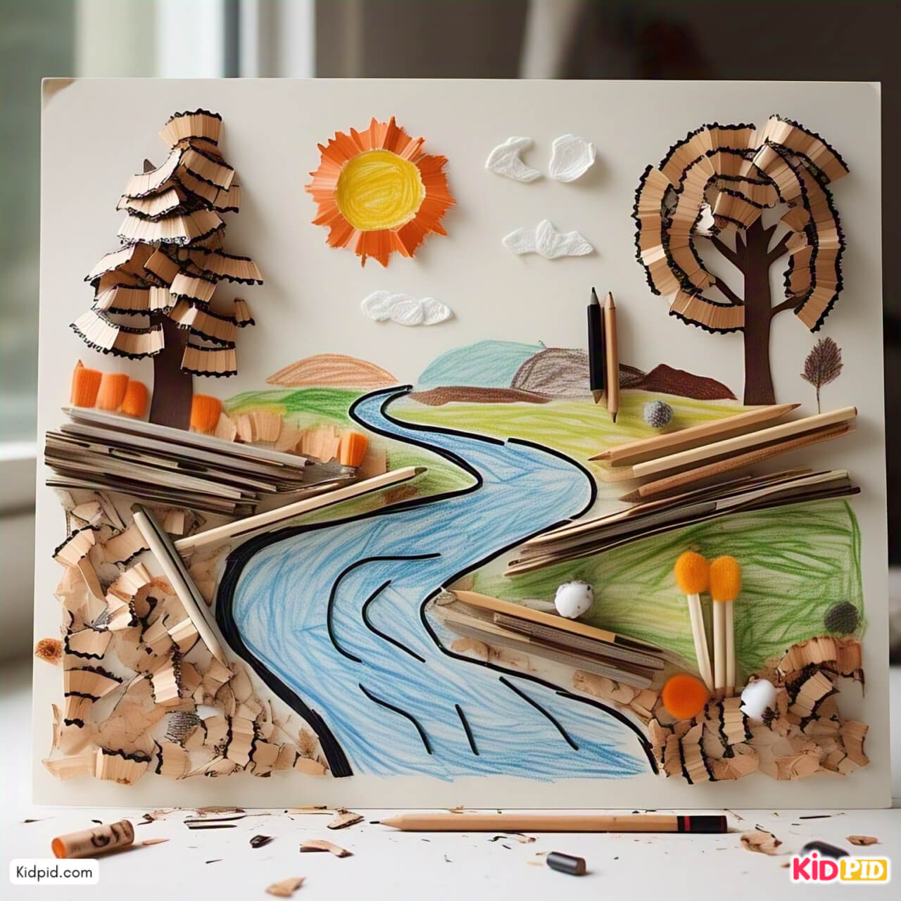 Creative Pencil Shavings Nature Scene Art Idea for Kids