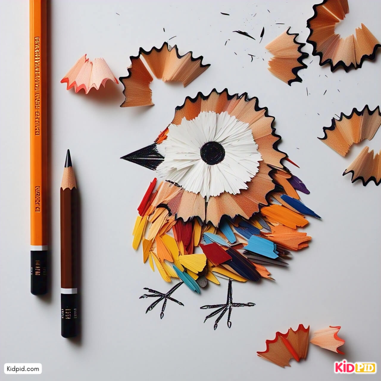Cute Colorful Bird Art Idea for Kids Using Pencil Shavings