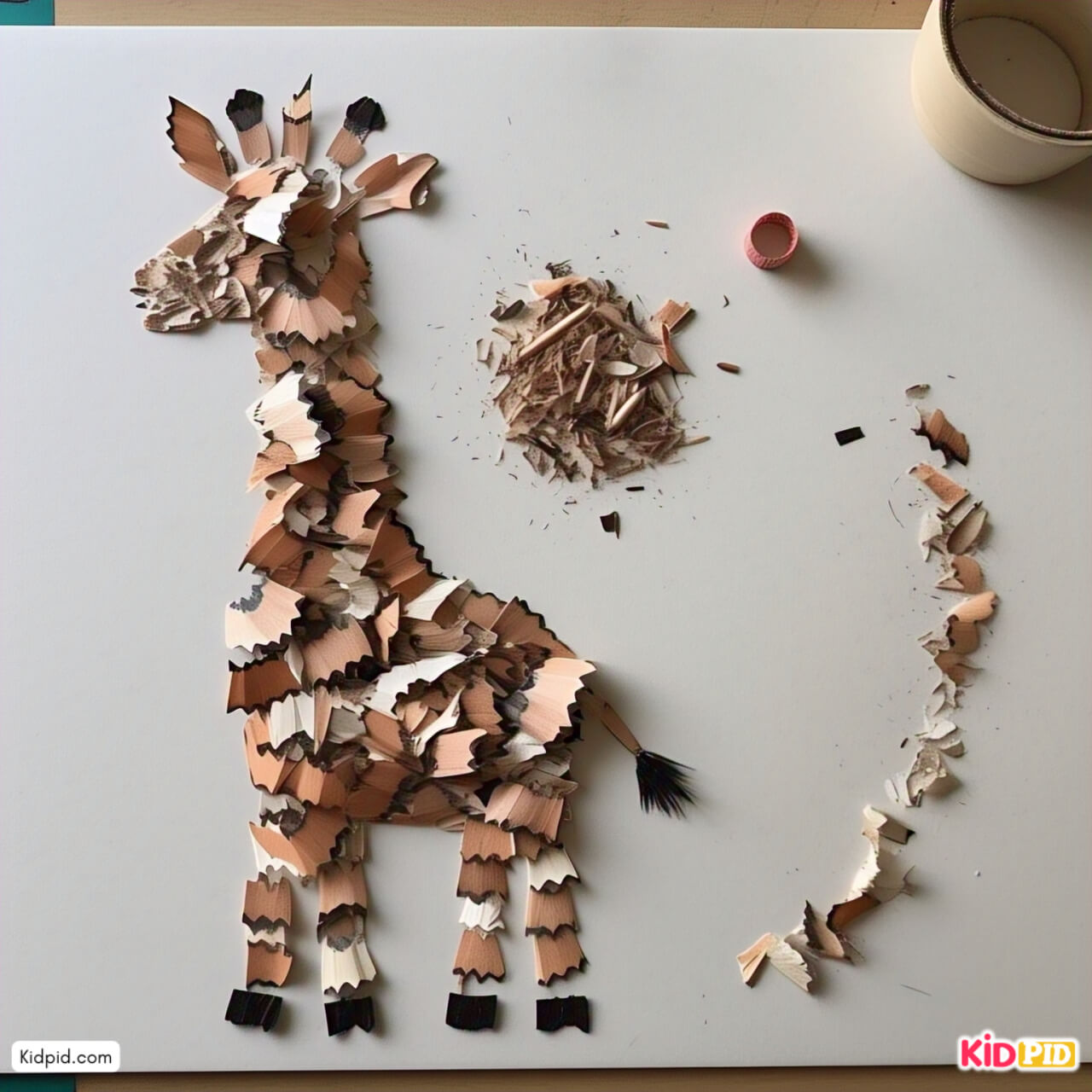 Easy To Make Pencil Shavings Giraffe Art Idea for Kids