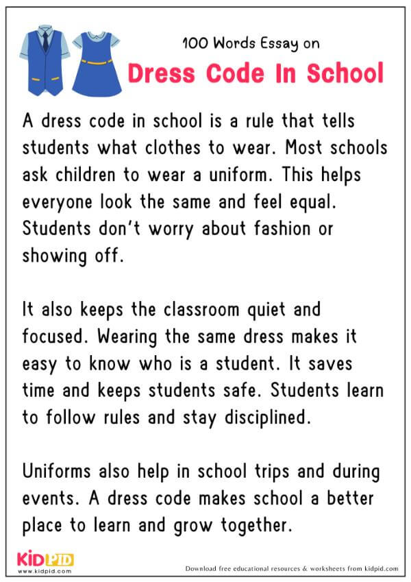 Essay On Dress Code In School in 100 Words