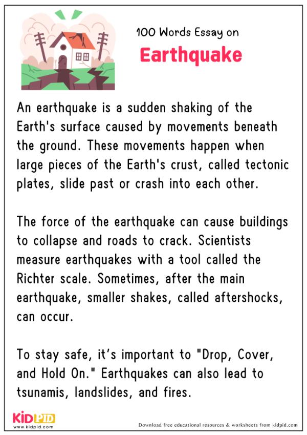 Essay On Earthquake in 100 Words