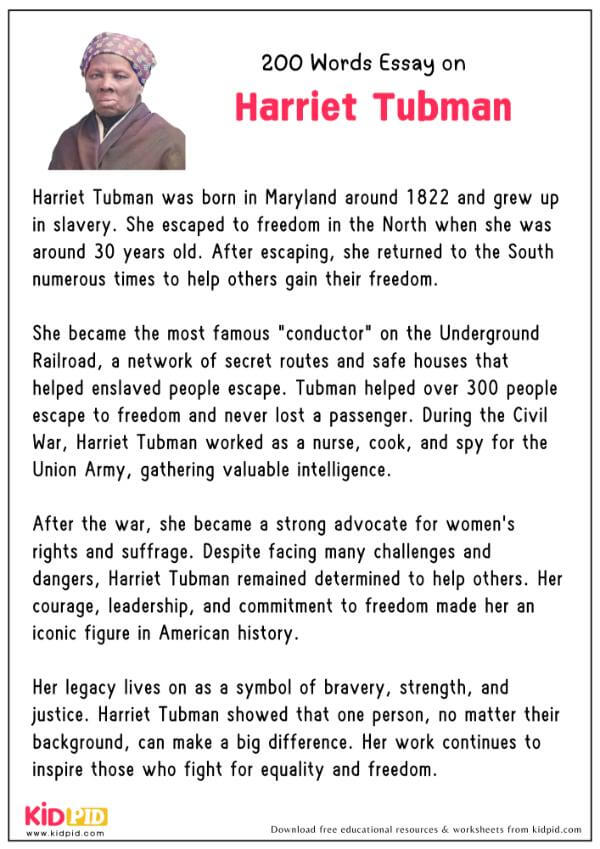 Essay On Harriet Tubman in 200 Words