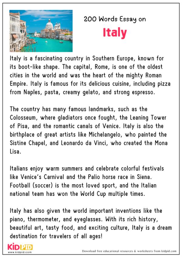 Essay On Italy in 200 Words