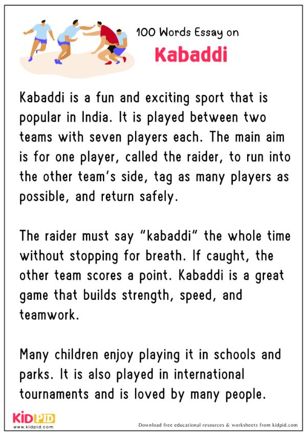 Essay On Kabaddi in 100 Words