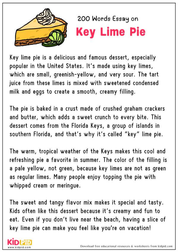 Essay On Key Lime Pie in 200 Words