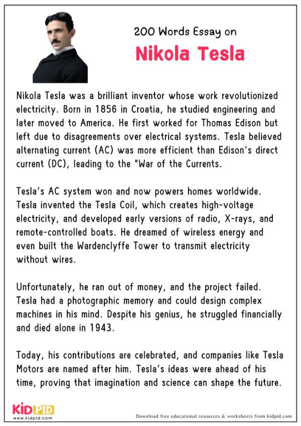 Essay On Nikola Tesla in 200 Words
