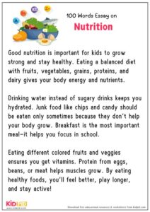 Nutrition : Essay, 10 Pointers and Questions - Kidpid