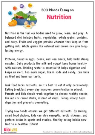 Nutrition : Essay, 10 Pointers & Questions - Kidpid