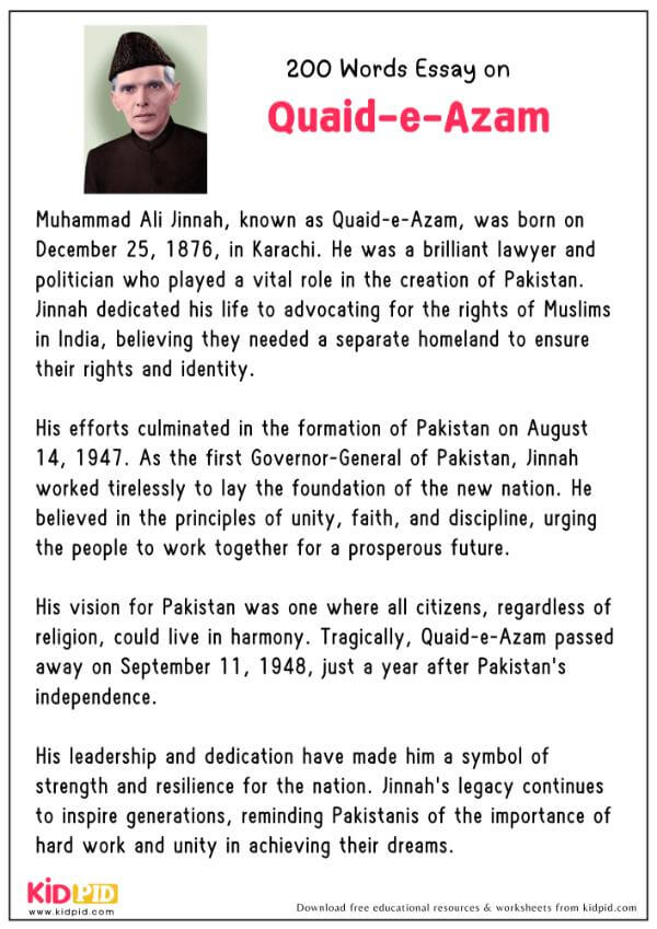 Essay On Quaid-e-Azam in 200 Words