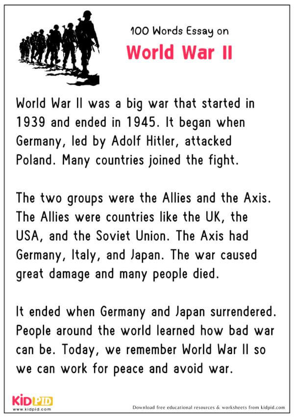 Essay On World War II  in 100 Words