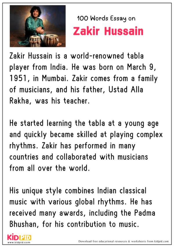 Zakir Hussain : Essay, 10 Pointers & Questions