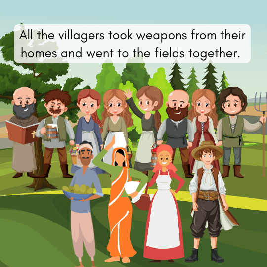 Villagers armed themselves and marched together to fields- joyful story for kids
