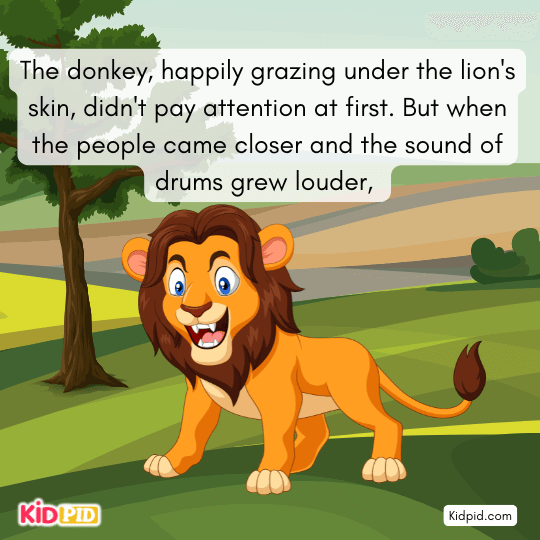 The donkey, happily grazing under the lion's skin- The Lion's Skin story.