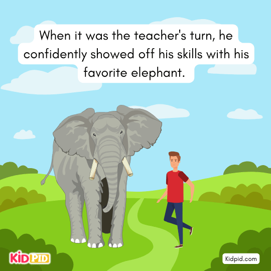 The teacher proudly showed his skills with his trained elephant Free time story for kids