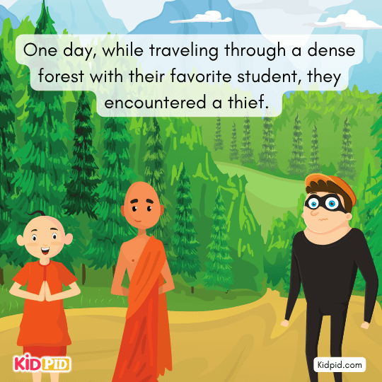 While traveling, they met a thief in dense forest- A thief story.