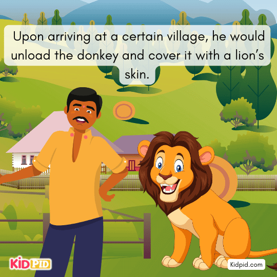 He covered his donkey with a lion’s skin- The Lion’s Skin story for kids