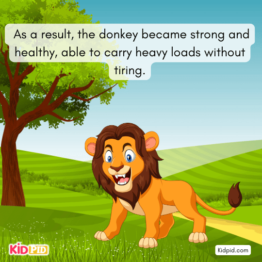 The donkey grew strong, carrying heavy loads easily- Donkey's story for kids