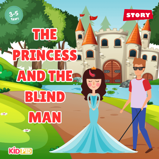 Title page of “The Princess and the Blind Man,” a moral story teaching kids honesty and virtue.