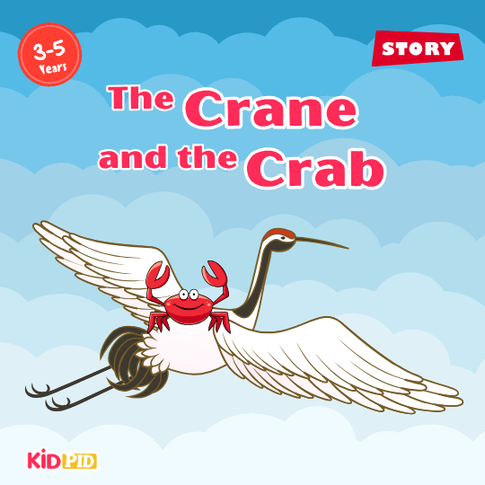 Title page of “The Crane and The Crab,” a kids’ moral story teaching truth, wisdom, and spotting cunning deception.