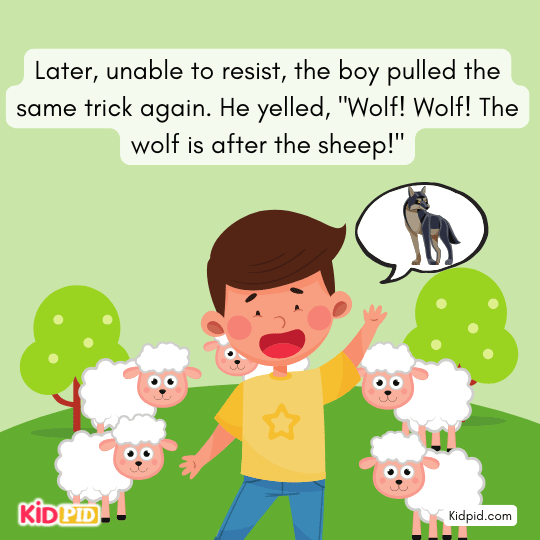 Boy repeating prank shouting wolf – lesson for kids.