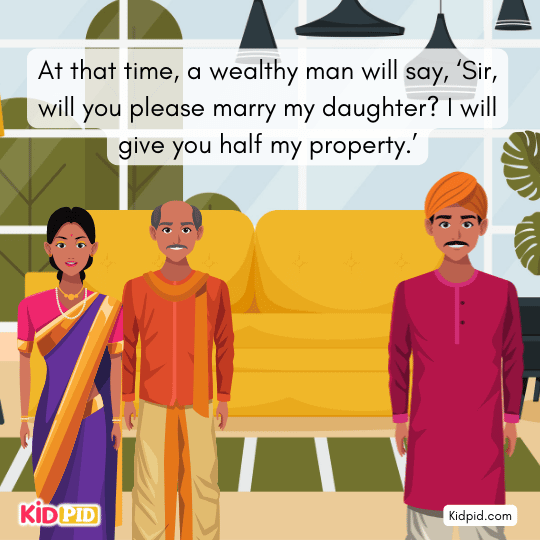 Brahmin imagines buying buffaloes and horses to earn gold from selling them.